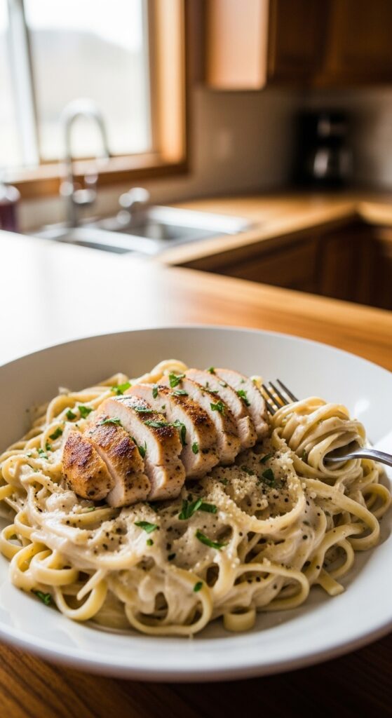 Chicken-alfredo-pasta-kitchen-view