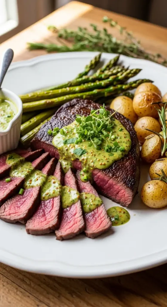 broiled-flat-iron-steak-with-mustard-herb-sauce