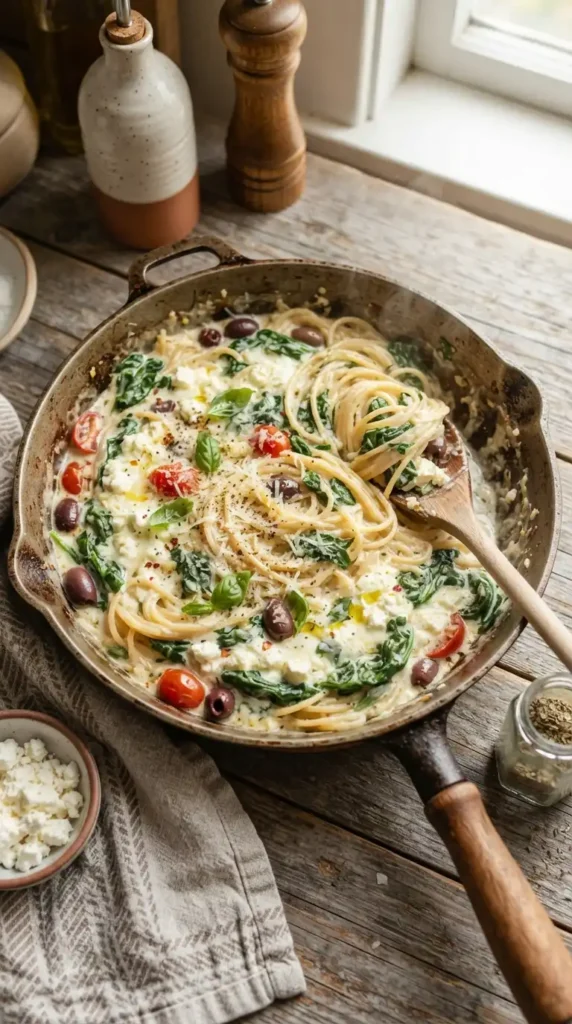 Garlic-Spinach-Feta-Pasta